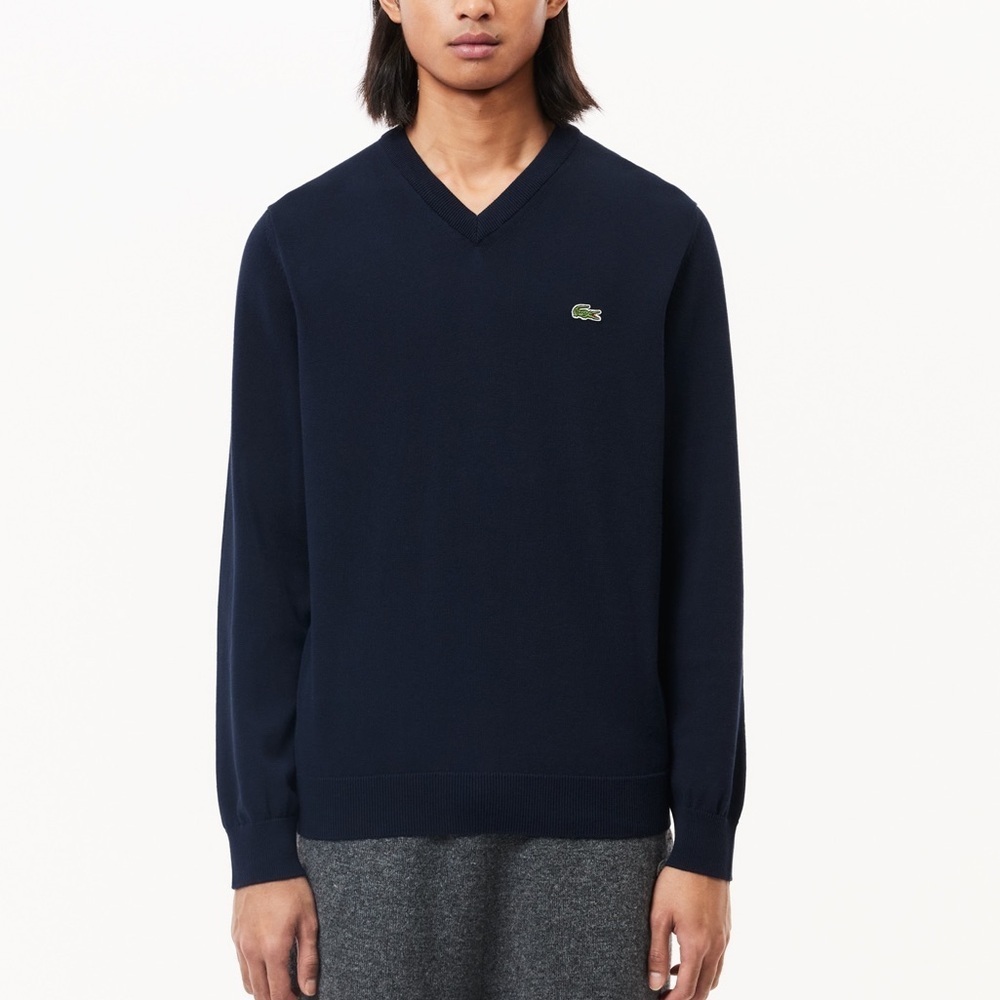 LaCoste Blue Cotton Classic Fit V Neck Sweater Long Sleeve Shirt AH2183 Size XXL